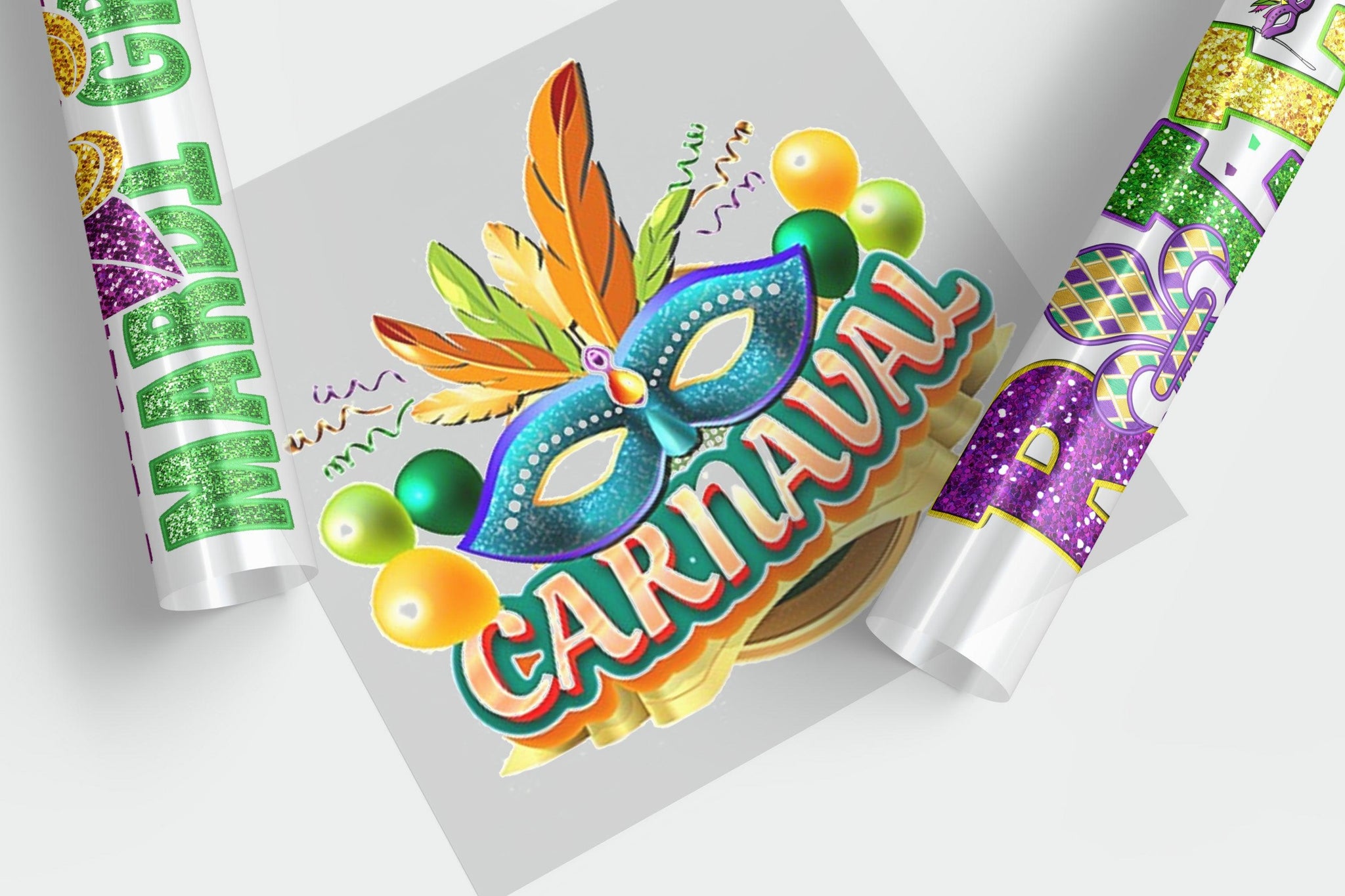 Carnival-Themed Ready-to-Press DTF Transfer – Vibrant and high-quality design for T-shirts, hoodies, and more. Easy to apply and long-lasting.