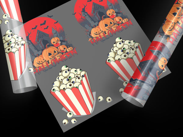 Halloween-themed Direct-to-Film Transfer Design Assortment showcasing intricate designs for festive projects