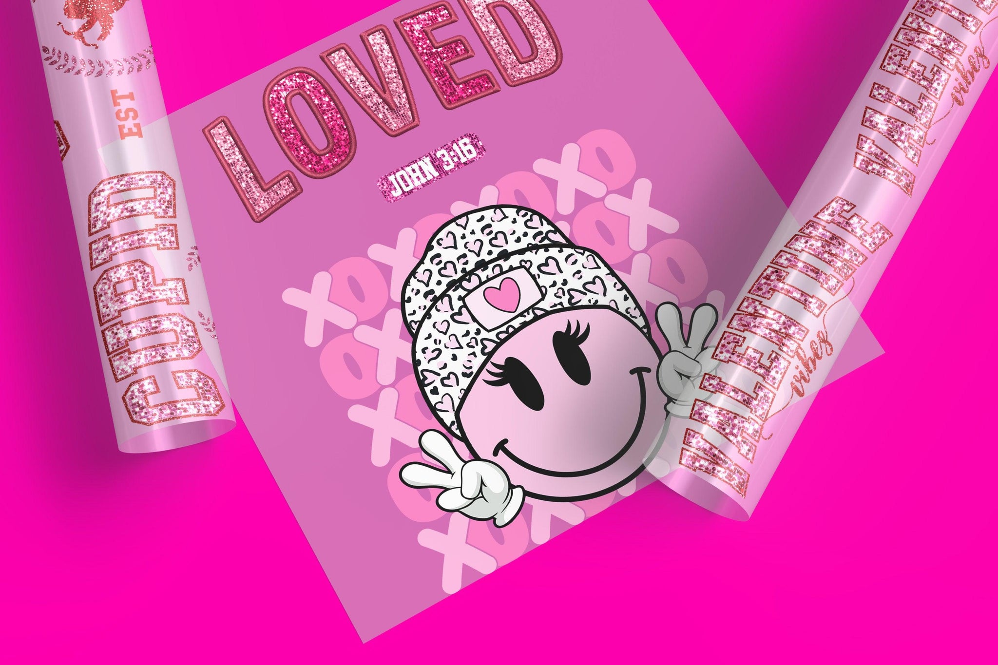 Collection of Valentine's Day Ready-to-Press DTF Transfer Designs, featuring heart shapes, love quotes, and romantic symbols, perfect for creating custom apparel.