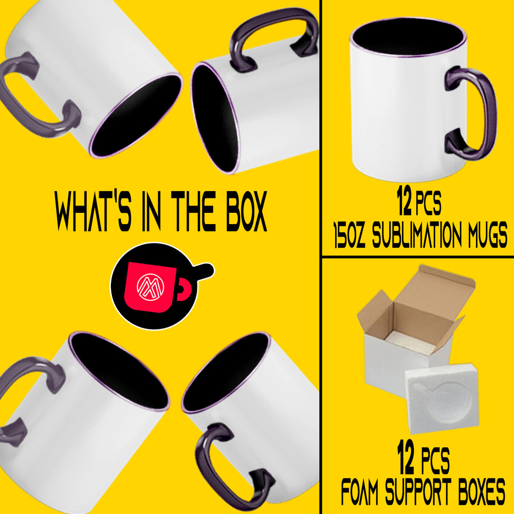 El Grande Purple Sublimation Mugs - 12-Pack (15oz) | Included Foam Support Mug Shipping Boxes