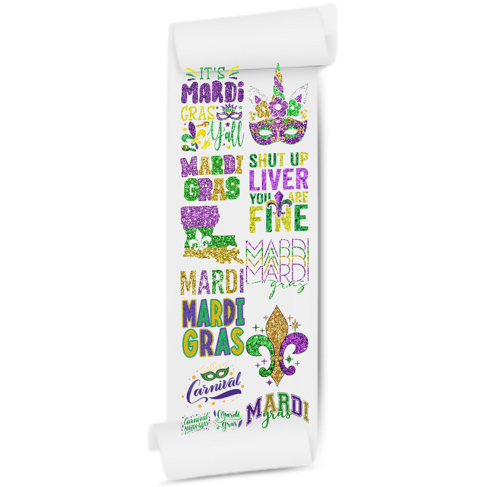Mardi Gras Carnival Glitter Faux Sparkle: 22x60 Direct-to-Film Gang Sheets