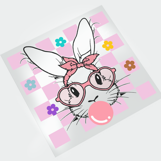 Easter Bunny Pink Checkered DTF Transfer - Direct-to-Film