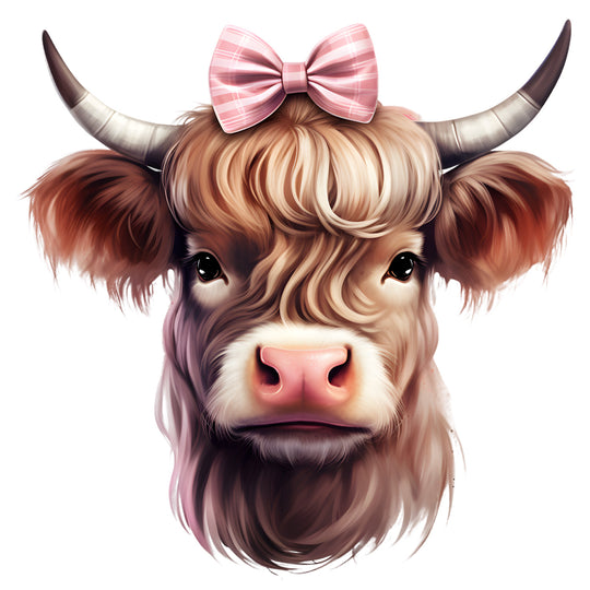 Cow Lovers | Cute Highland Cow with a Pink Ribbon - DTF Transfer - Direct-to-Film
