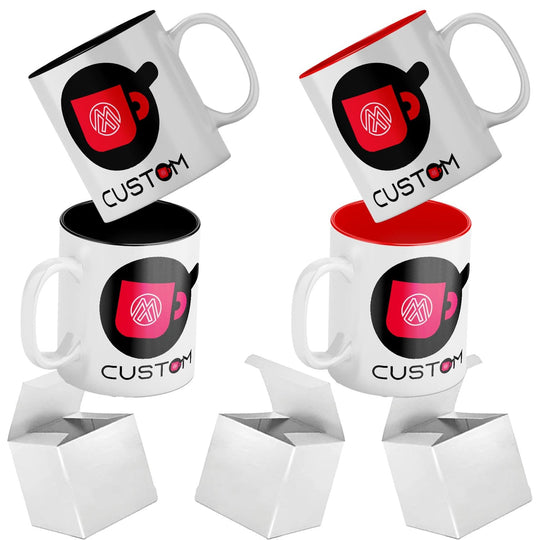Personalized Two Tone Ceramic Coffee Mug - 11oz Custom Mugs with Gift Box - Full Color Print.