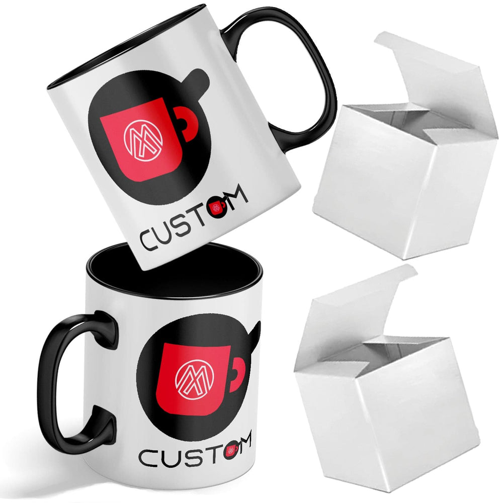 Personalized Inner Handle Ceramic Coffee Mug - 11oz Custom Mugs with Gift Box - Full Color Print.