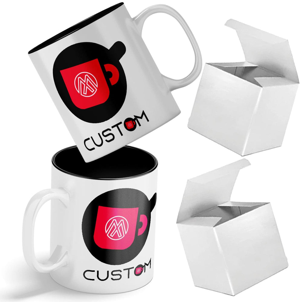 Personalized Two Tone Ceramic Coffee Mug - 11oz Custom Mugs with Gift Box - Full Color Print.