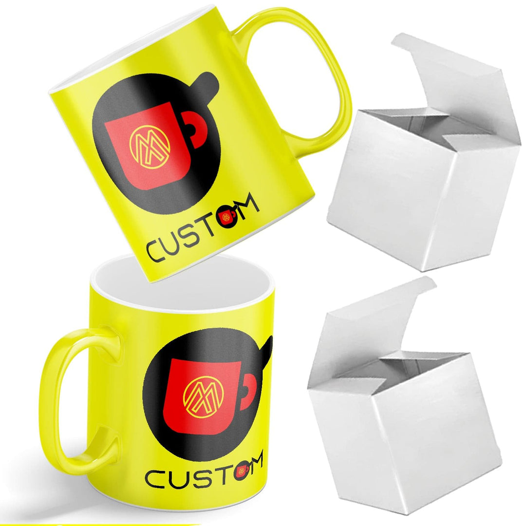 Vibrant Neon Ceramic Coffee Mug - 11oz Custom Mugs with Gift Box - Full Color Print.
