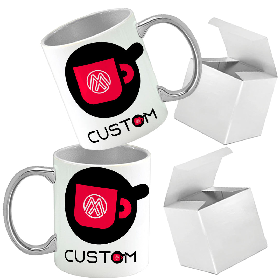 11oz Custom Ceramic Coffee Mug with Metallic Inner Handle - Includes Gift Box and Full Color Print