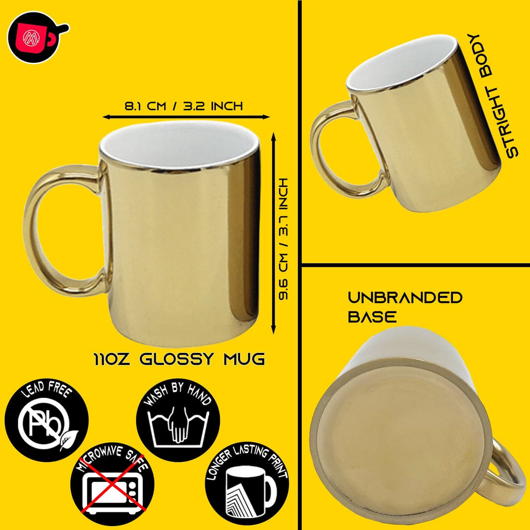 Personalized Gold Metallic Ceramic Coffee Mug - 11oz Custom Mugs with Gift Box - Full Color Print.