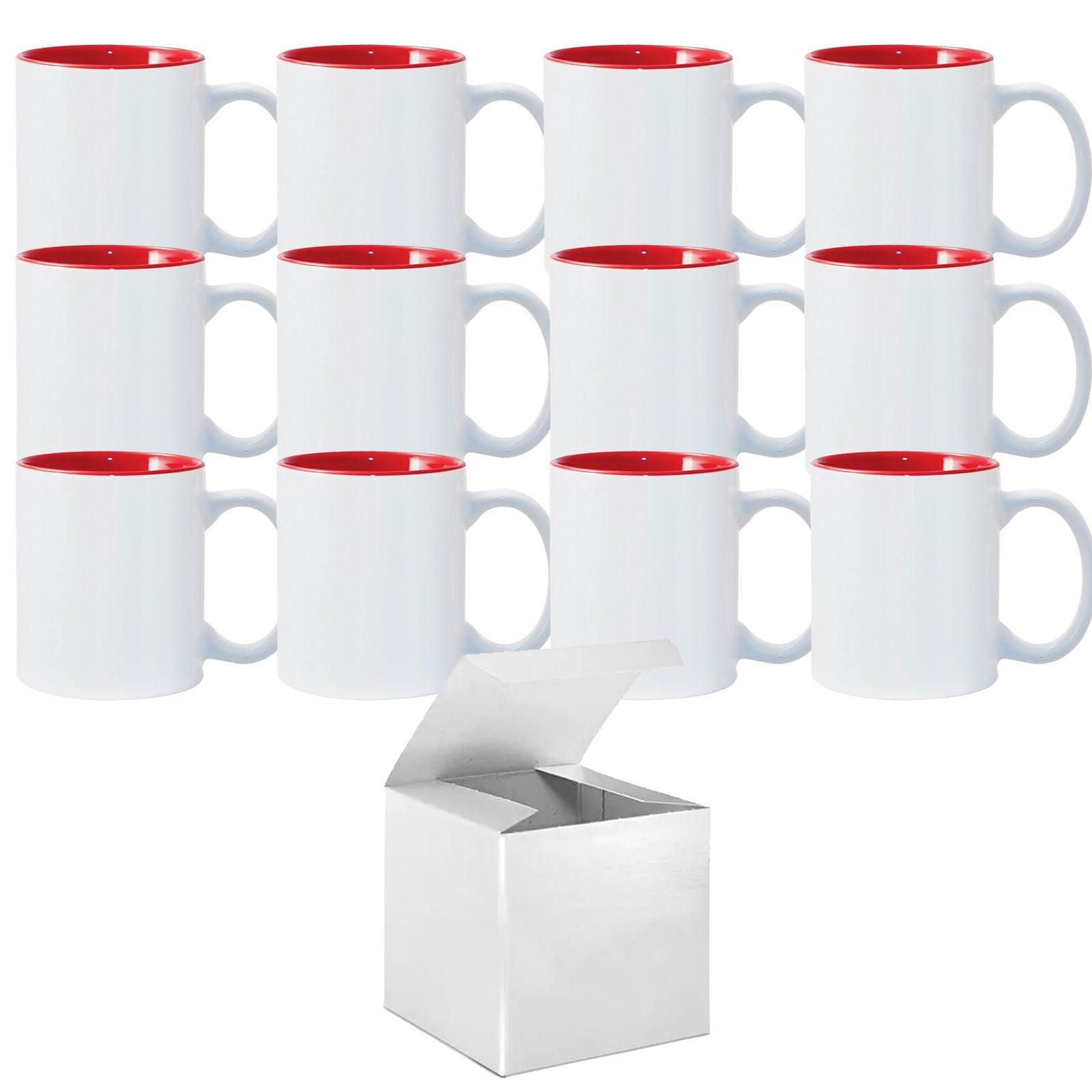 Mugsie | 12 PACK 11 oz. Ceramic Mug - RED Two-Tone Sublimation Blank Mugs - RED Inner and White Handle