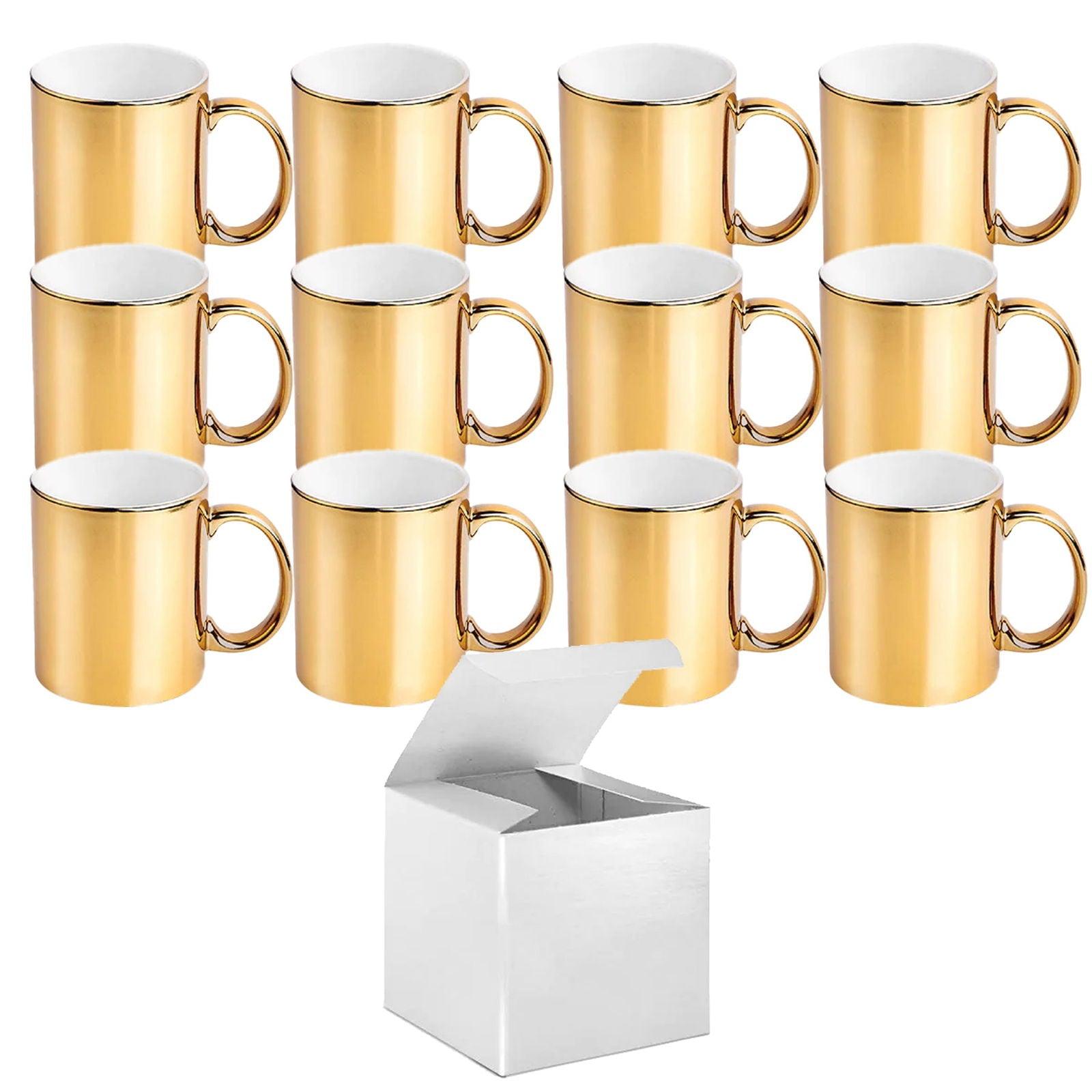 Mugsie | 12 Pack 11 oz. Metallic Gold outer & Handle- Ceramic Sublimation Mugs - Professional Grade