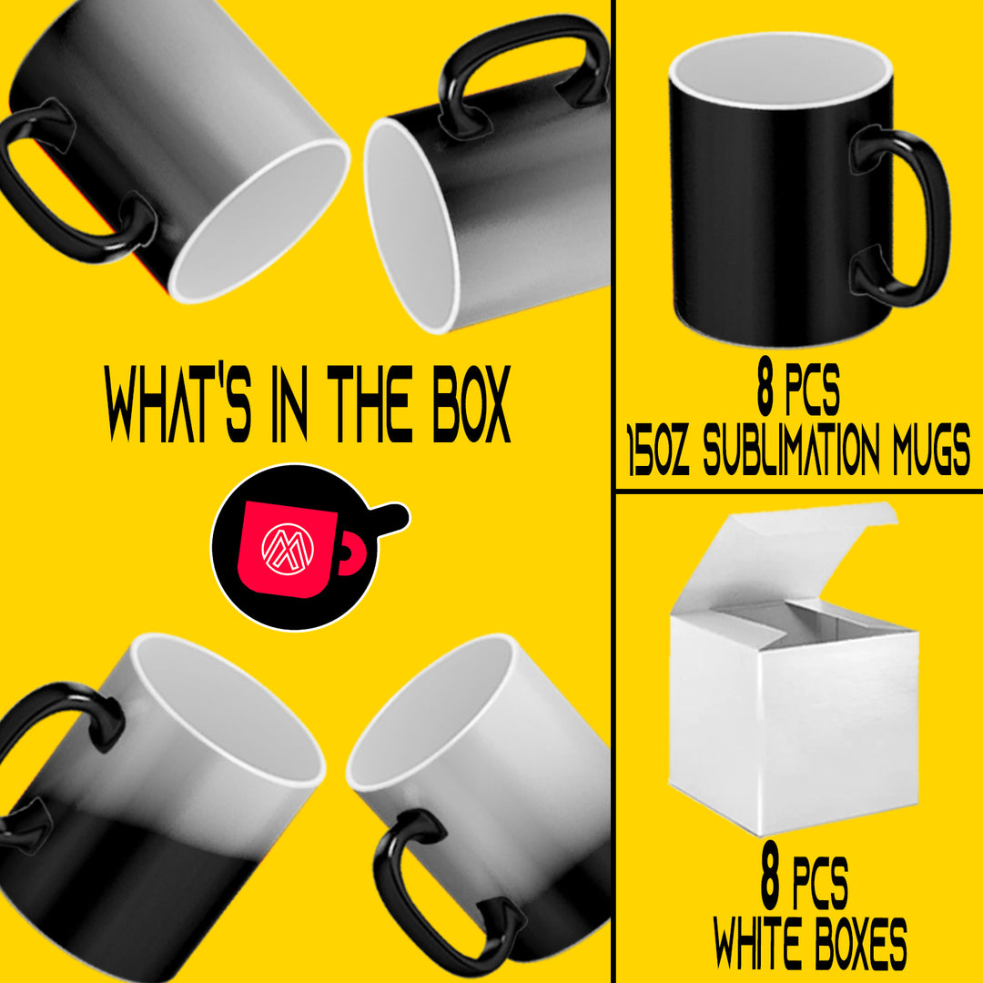 8 Pcs 15OZ El Grande Color Changing Sublimation Mugs | White Mug Gift Boxes Included.