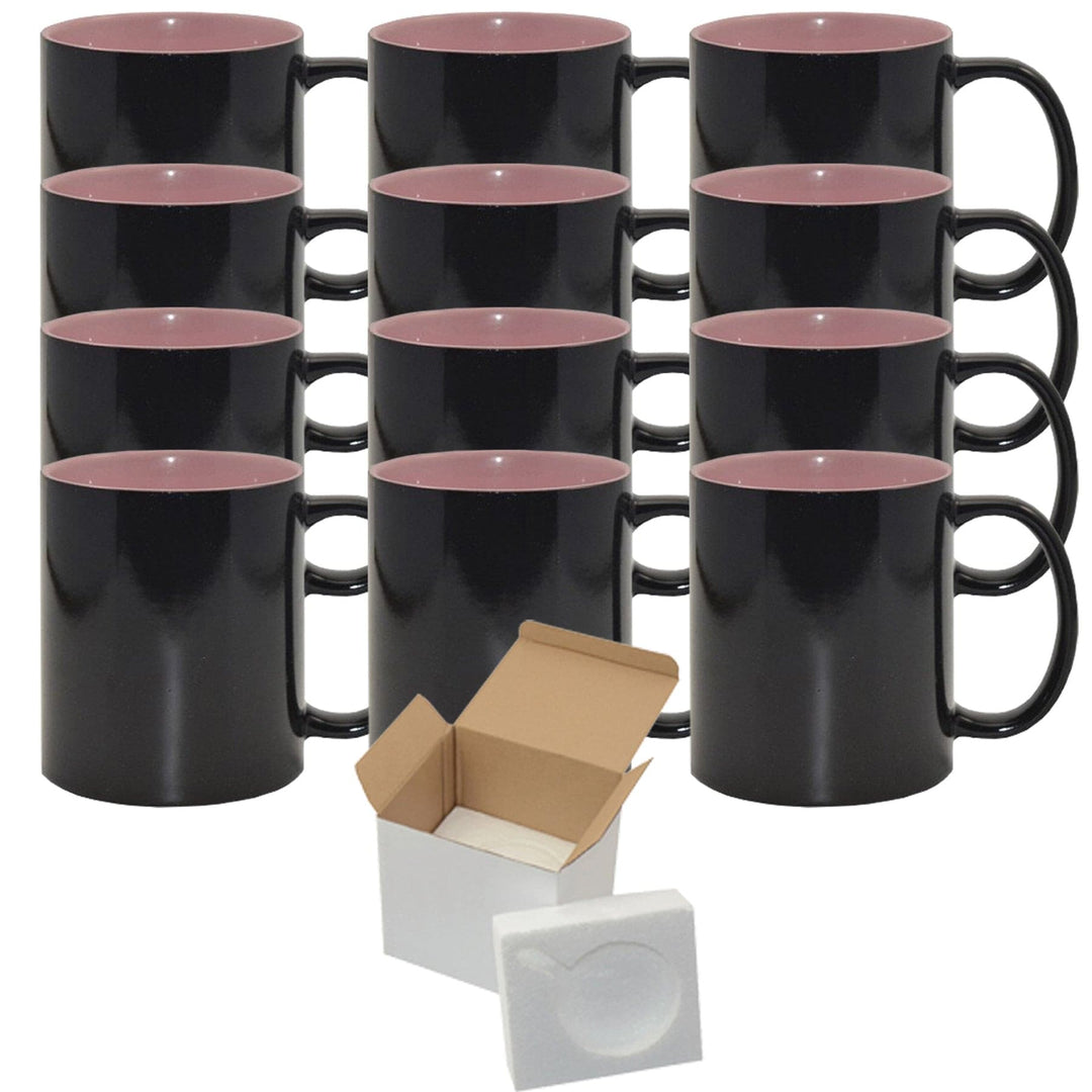 12 Pack of 15oz Color Changing Sublimation Mugs with Pink Inner - Includes Foam Support Mug Shipping Boxes.