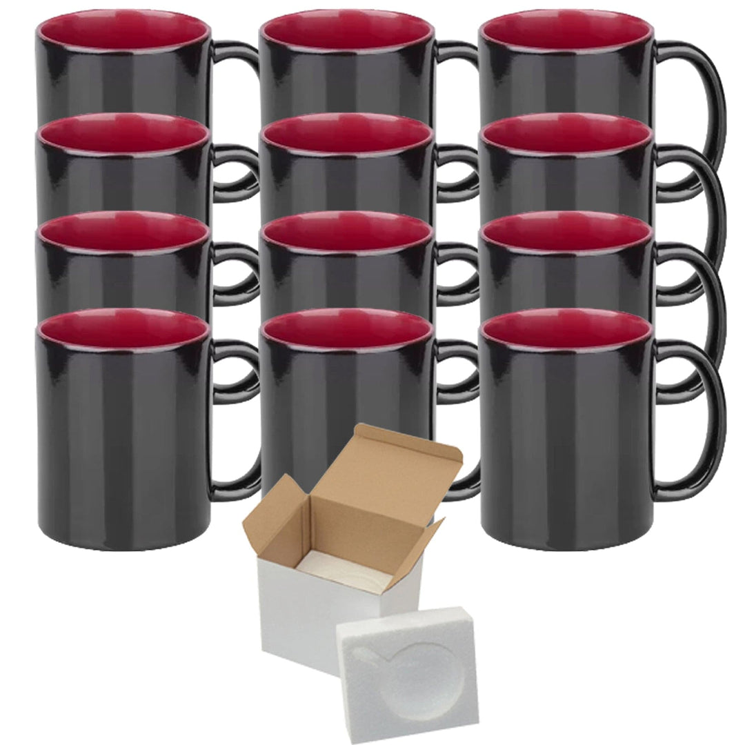 Sublimation Mug Bulk Pack - 12 Pack of 15oz Red Inner Color Charging Mugs - Includes Foam Support Shipping Boxes.