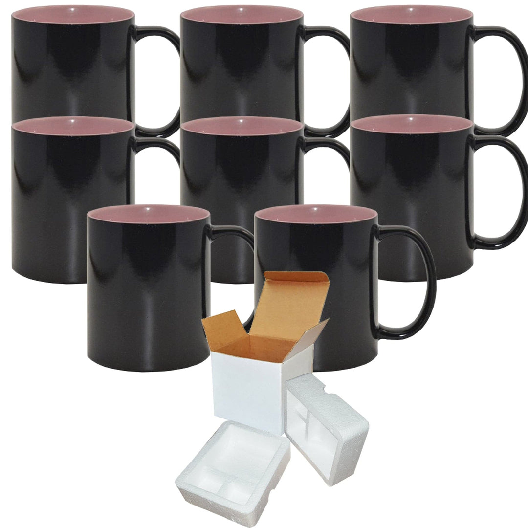 8-Pack Sublimation Color Changing Mug Set (11oz) with Pink Interior | Individually Packaged and Protected in Foam Support Boxes.
