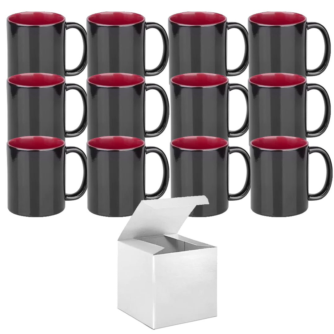 12 Pack of 11 oz Professional Grade Red Inner Magic Color Charging Sublimation Mugs - Sublimation Series - With Individual White Gift Boxes.