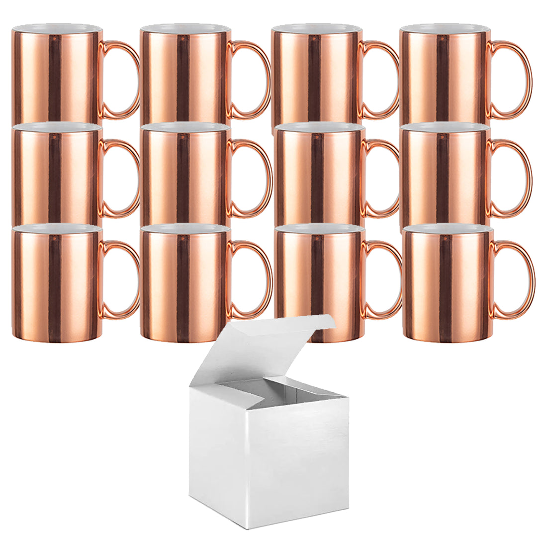 12-Pack 11oz Metallic Copper Professional Grade Sublimation Mugs with Included White Gift Boxes.