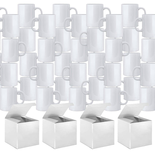 Case of 36 11 oz White Sublimation Ceramic Coffee Mugs - Includes Mug Gift Boxes.
