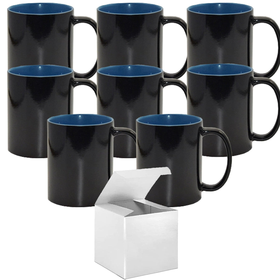 Sublimation Color Changing Mug Set - 8 Pack (15oz) | Blue Interior | Individually Packaged in White Boxes.