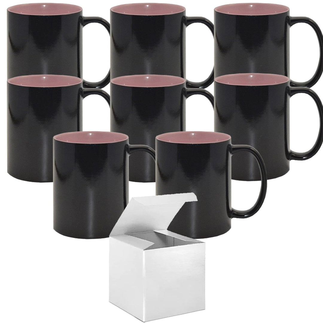 8 Pack Sublimation Color Changing Mug Set (15oz) with Pink Interior | Packaged in White Boxes.