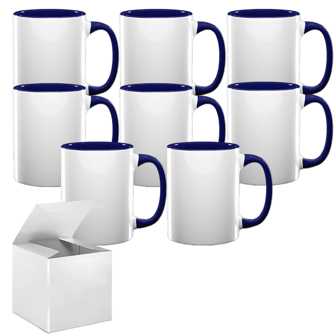 Set of 8 15OZ El Grande Dark Blue Sublimation Mugs with Gift Boxes.