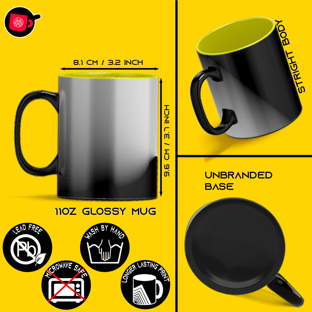 Color Changing Mug Set - 4 Pack (11oz) | Yellow Inside | Individually Packaged in Foam Support Boxes.