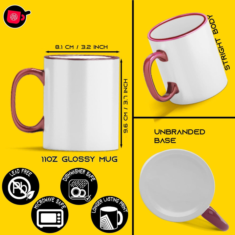 Dark Red Rim Sublimation Mugs - 4 Pack (11oz) with Individual White Boxes.