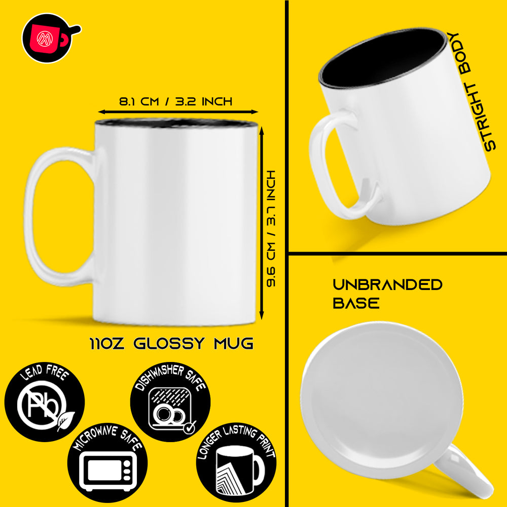 12 PACK 11 oz. Ceramic Two-Tone Sublimation Blank Mugs - Black Inner, White Handle - Individually Packed in White Gift Boxes.