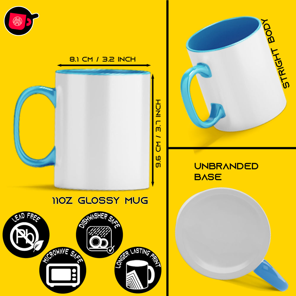 4-Pack of 11 oz Light Blue Inside & Handle Sublimation Mugs with Foam Support Mug Shipping Boxes.