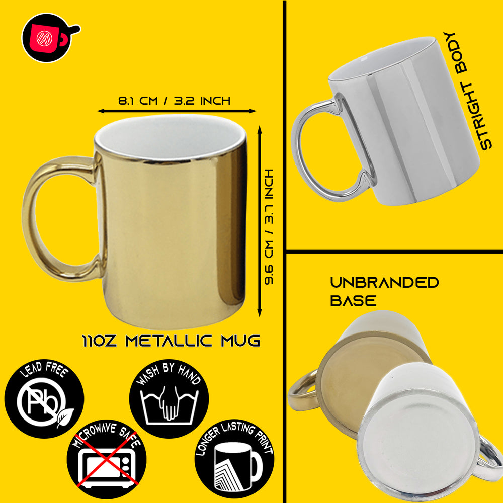 12-Pack 11 oz. Metallic Silver & Gold Sublimation Mugs with Mixed Outer & Handle - Includes White Mug Gift Boxes.