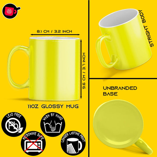 6-Pack of 11oz Yellow Fluorescent Neon Sublimation Mugs with Foam Support and Shipping Boxes.