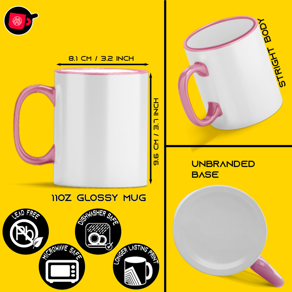 4-Pack of 11oz Pink Rim & Handle Sublimation Mugs | Foam Support Mug Shipping Boxes Included.