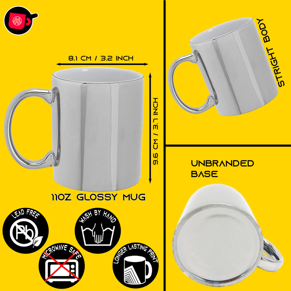 12-Pack of 11oz Metallic Silver Inner & Handle Sublimation Ceramic Mugs - With Foam Support Mug Shipping Boxes.