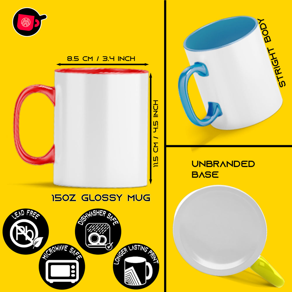 8-Piece Set: 15oz El Grande Mixed Color Inner & Handle Sublimation Mugs with White Gift Boxes.