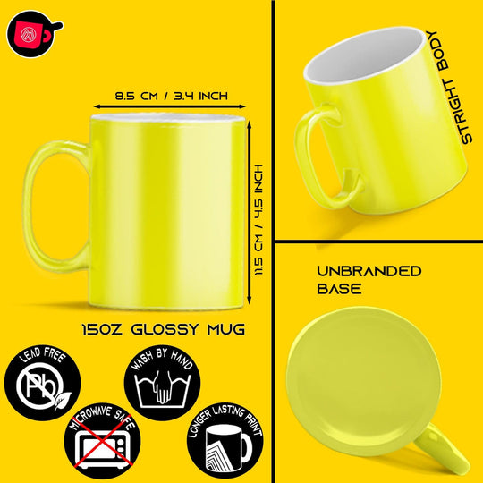 6-Pack 15oz Yellow Fluorescent Neon Sublimation Mugs | Foam Shipping Boxes Included.