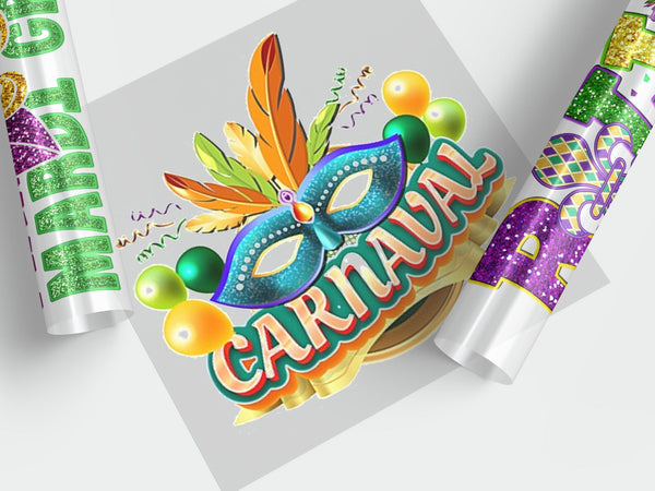 Carnival-Themed Ready-to-Press DTF Transfer – Vibrant and high-quality design for T-shirts, hoodies, and more. Easy to apply and long-lasting.