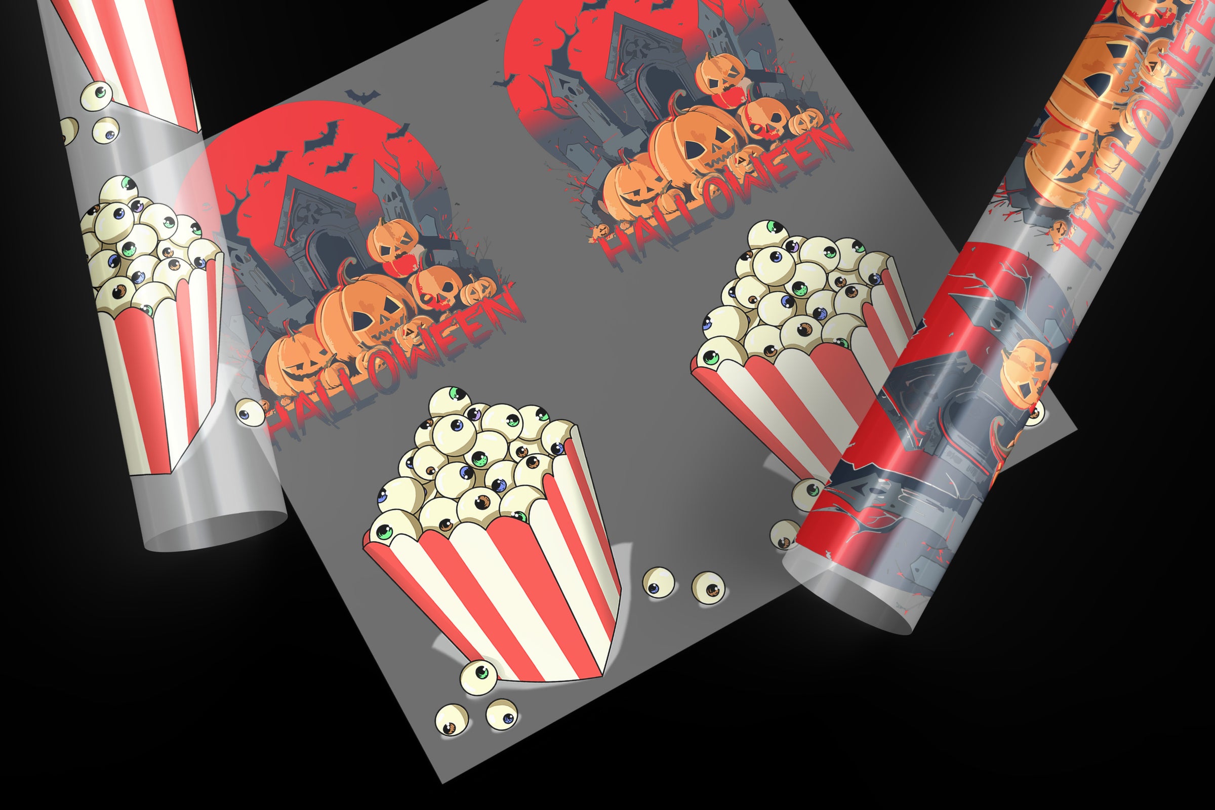 Halloween-themed Direct-to-Film Transfer Design Assortment showcasing intricate designs for festive projects