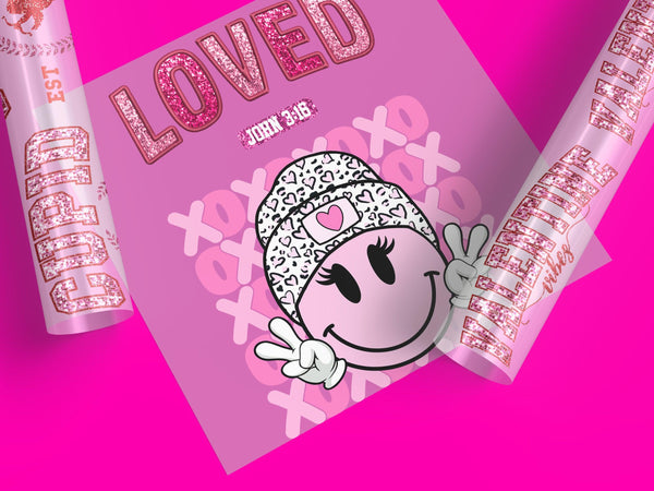 Collection of Valentine's Day Ready-to-Press DTF Transfer Designs, featuring heart shapes, love quotes, and romantic symbols, perfect for creating custom apparel.