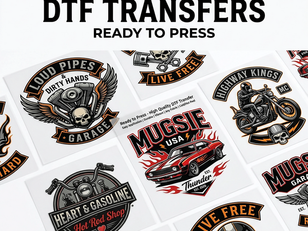 Automotive & Biker DTF Transfers Ready To Press — motorcycle, skull, hot rod and garage designs