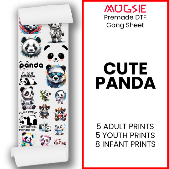 Cute Panda Vibes Direct-to-Film Transfer Gang Sheets - 22x60