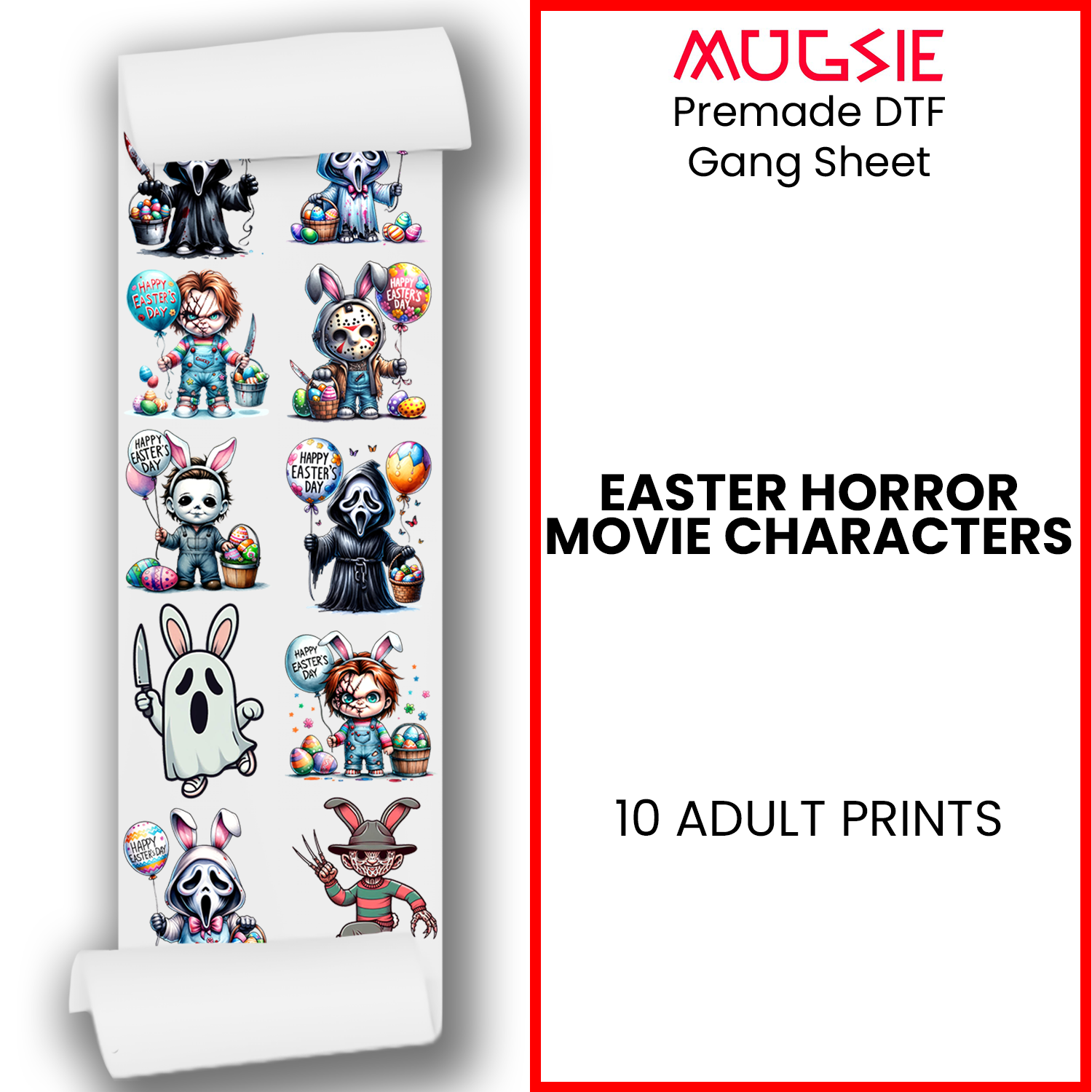 Easter Horror Movie Characters DTF Transfer Gang Sheets - 22x60  Direct-to-Film