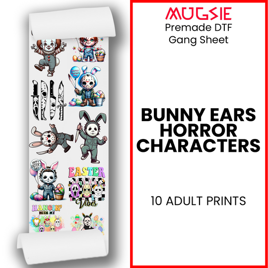 Bunny Ears Horror Characters DTF Transfer Gang Sheets - 22x60 Direct-to-Film