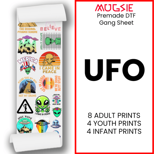 Aliens UFO Direct-to-Film DTF Transfer Gang Sheets - 22x60 - Mugsie