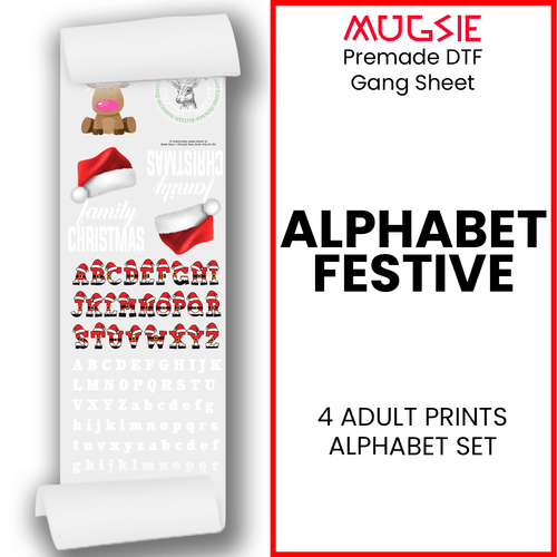 Alphabet Festive DTF Gang Sheets - High-Quality 22x60 for Personalization - Mugsie