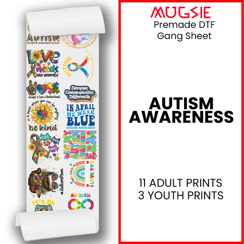Autism Awareness Direct-to-Film Transfer Gang Sheets - 22x60 - Mugsie