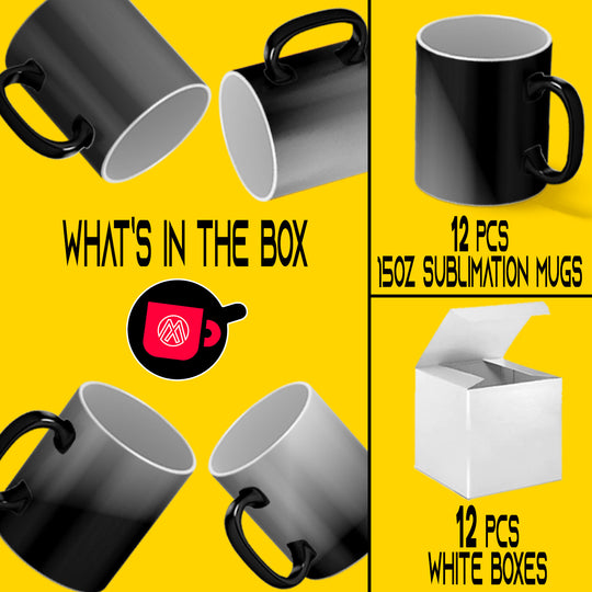 12 Pack of 15oz Color Changing Sublimation Mugs - Includes Gift Boxes