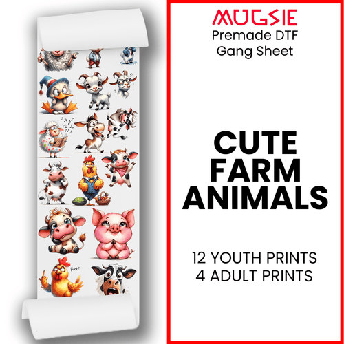 Cute Farm Animals DTF Transfer Gang Sheets - 22x60 - Direct-to-Film - Mugsie
