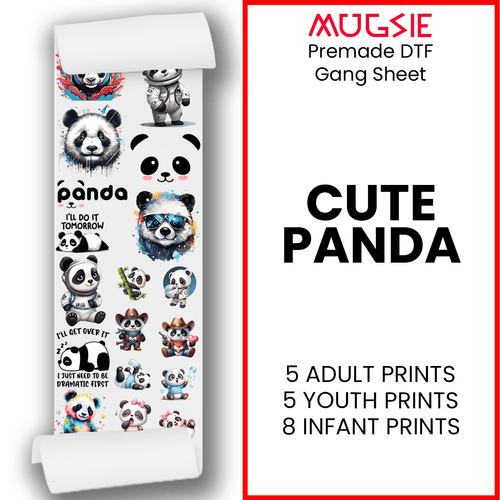 Cute Panda Vibes Direct-to-Film Transfer Gang Sheets - 22x60 - Mugsie