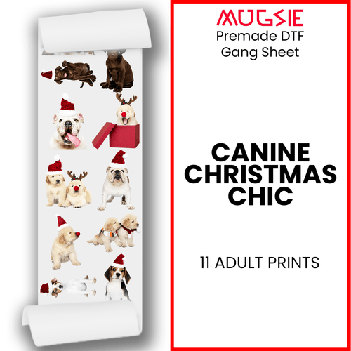 Canine Christmas Chic: DTF Gang Sheets - 22x60, Featuring Dogs with Santa Hats