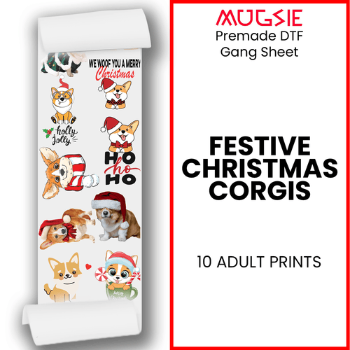 Festive Christmas Corgis: DTF (Direct-to-Film) Gang Sheets - 22x60